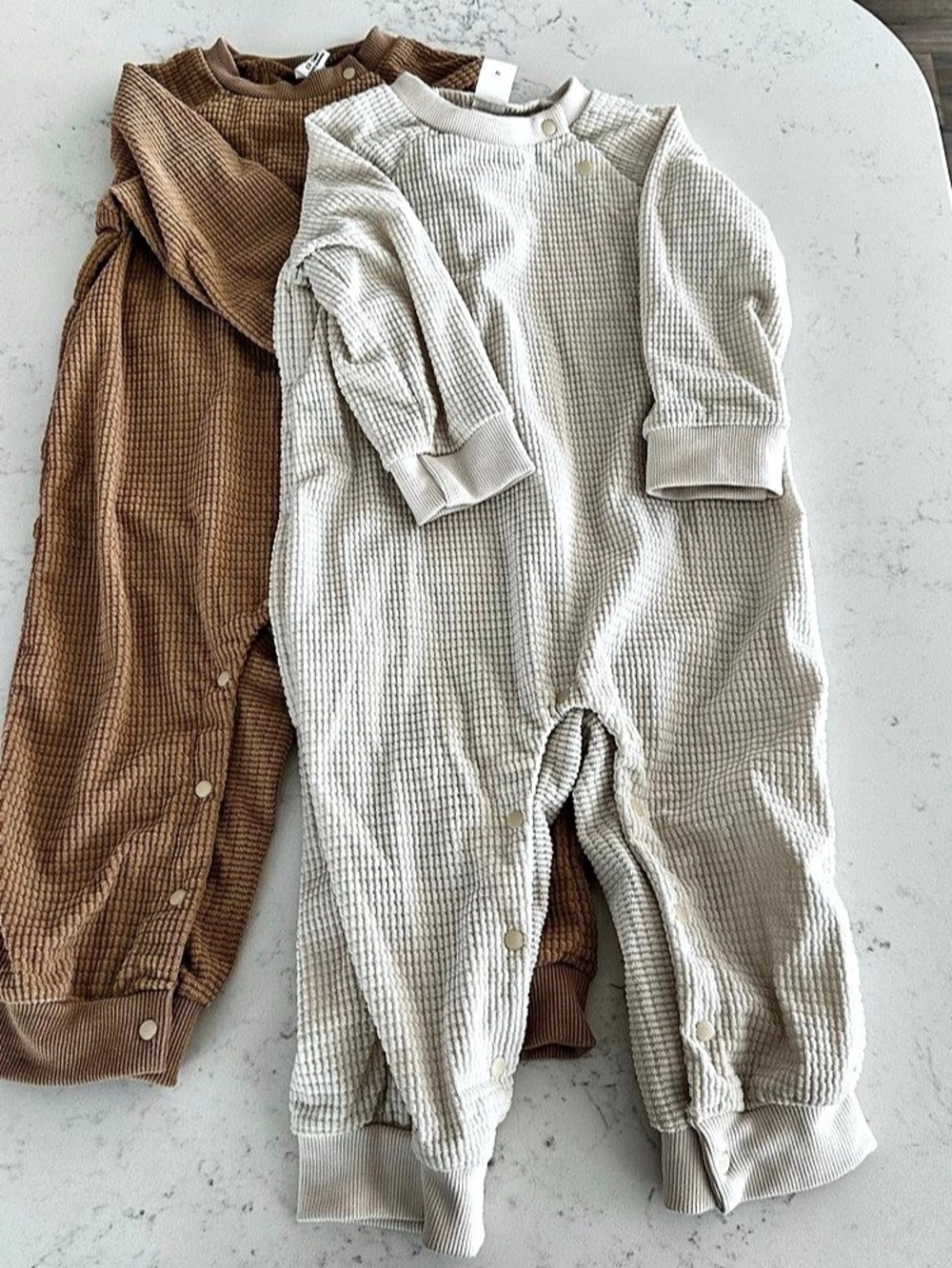 SHEIN Toddler Baby Waffle Knit Snap Up Romper Jumpsuit 2pcs Footie Set, 12-18M